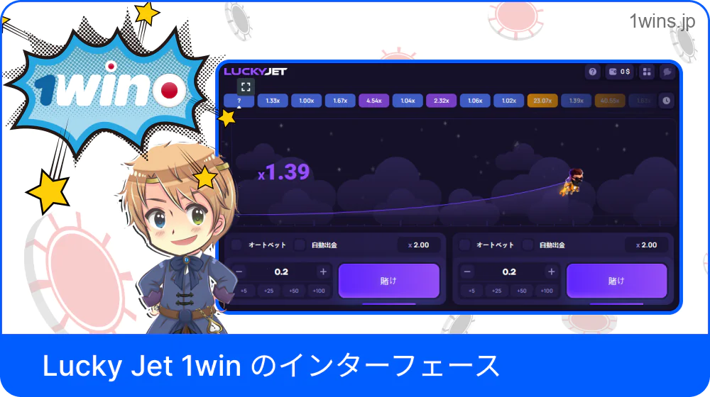 1win Lucky Jet のインターフェース画面例