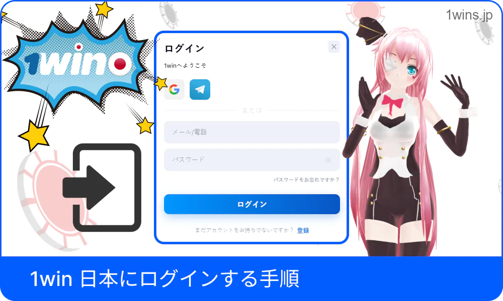 1Win日本版のログイン画面を表示